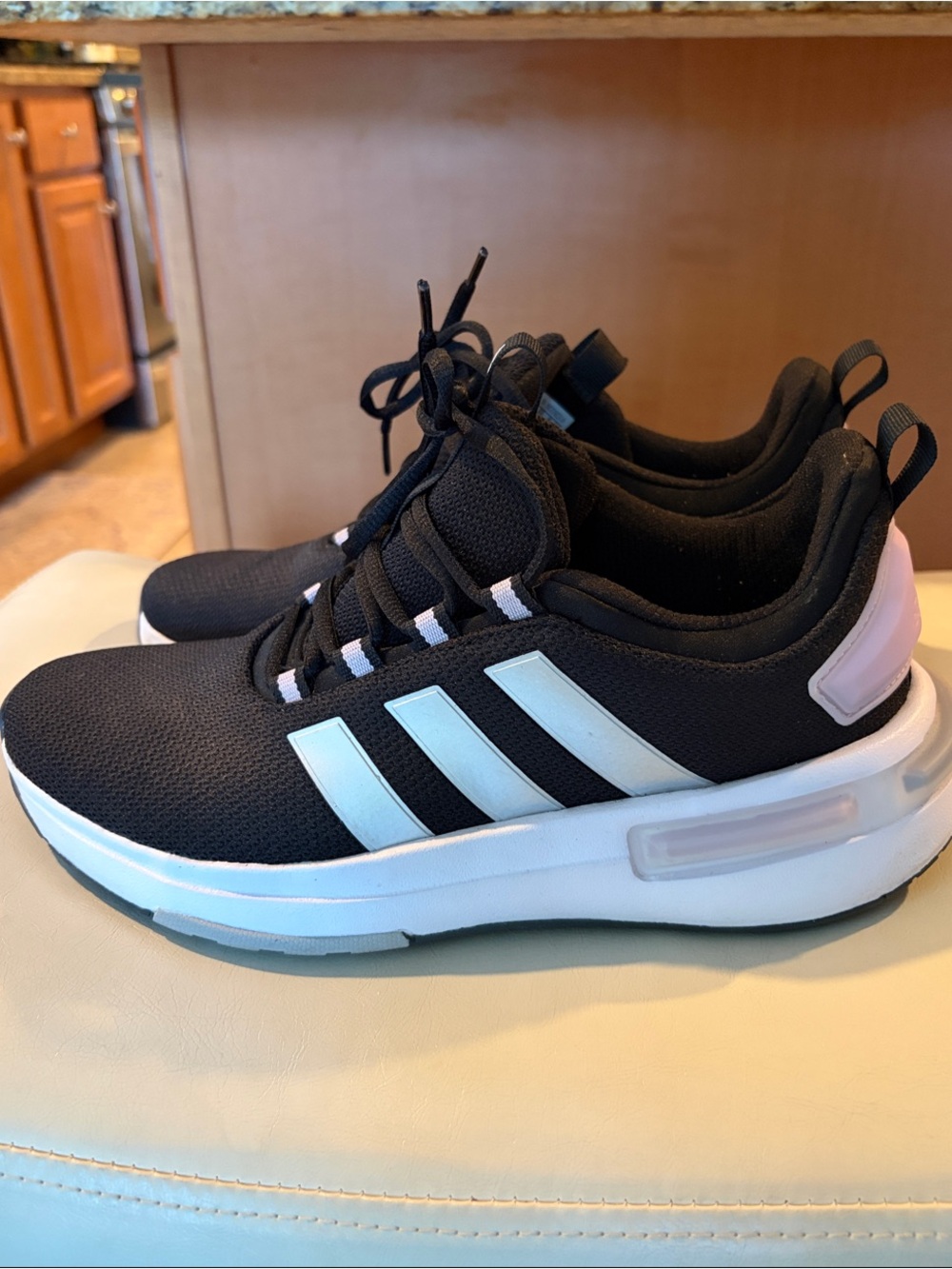 adidas Black and White Athletic Trainer with Subtle Pink Heel
